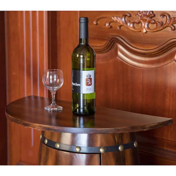 Rustic Lockable Barrel Shaped Wine Bar Cabinet Wooden End Table