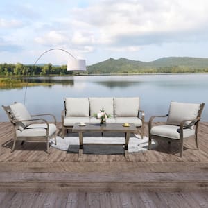 4-Piece Aluminum Patio Conversation Set with Light Gray Cushion