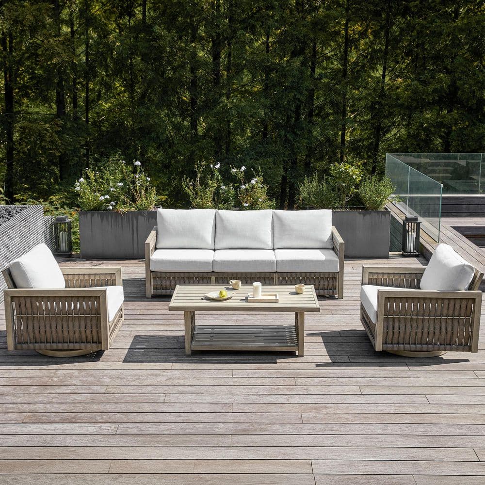 CikaCika Brown 4-Piece Woven Rope Aluminum Patio Conversation