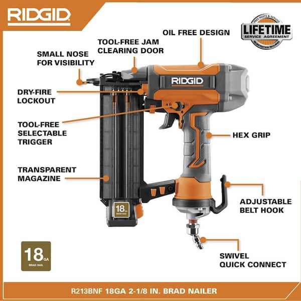 Pneumatic 18-Gauge 2-1/8 in. Brad Nailer with CLEAN DRIVE Technology, and Tool Bag