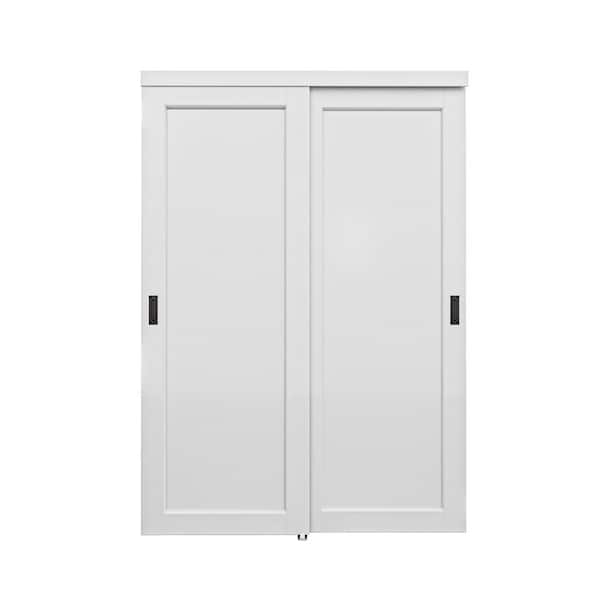60 in. x 96 in. Paneled 1-Lite Blank Pattern White Primed MDF Sliding Door with Hardware Kit