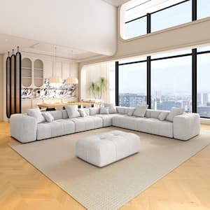 7-Piece Linen Oversized 184 in. W Sectional Sofa Modular Free Combination Living Room Set in Beige