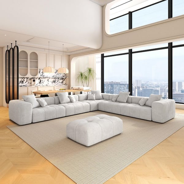 7-Piece Linen Oversized 184 in. W Sectional Sofa Modular Free Combination Living Room Set in Beige