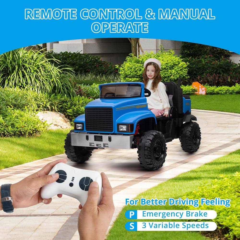 Blue 24V 2-Seater Ride-On Truck with Remote Control