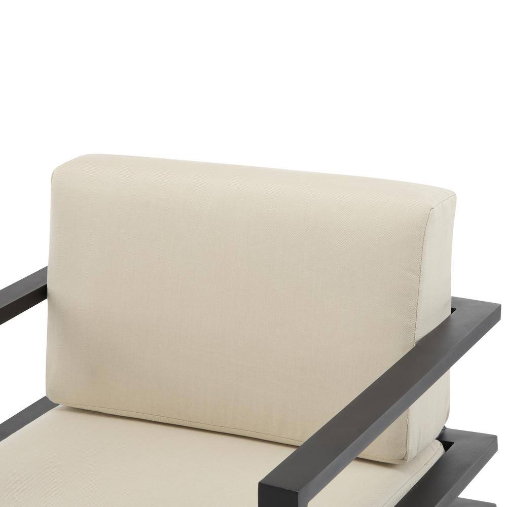 Beige and Black Aluminum Outdoor Lounge Chair with Cushions