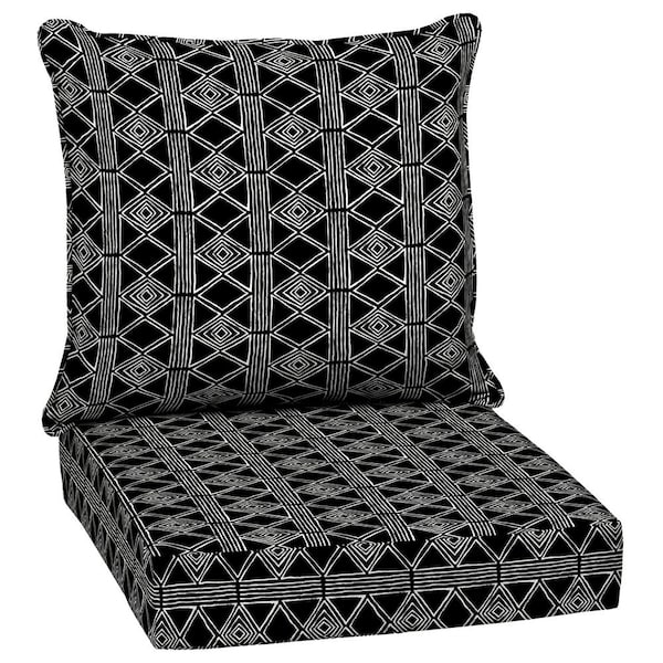 ARDEN 24 in. x 24 in. 2-Piece Deep Seating Outdoor Lounge Cushion in Black Global Stripe