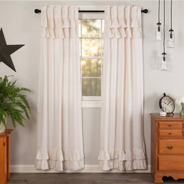 VHC BRANDS Simple Life Flax 40 in W x 84 in L Ruffled Light Filtering Rod Pocket Window Panel Antique White Pair