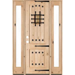 58 in. x 96 in. Mediterranean Unfinished Knotty Alder Arch Right-Hand Full Sidelites Clear Glass Prehung Front Door