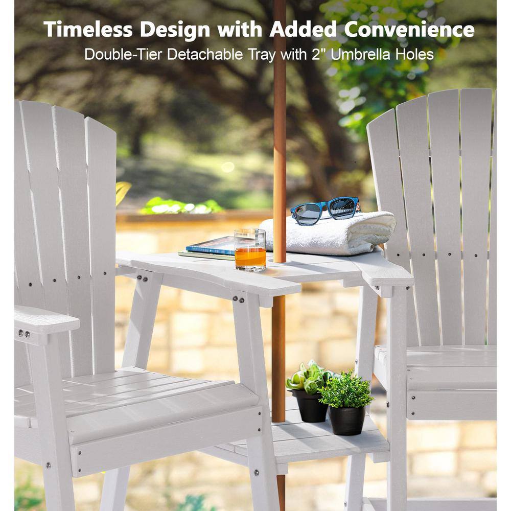 White Tall Plastic Adirondack Chairs with Footrest and Tray