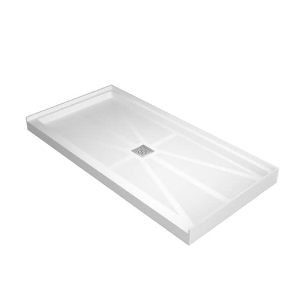 60 in. L x 30 in. W Alcove Shower Pan Base with Center Drain in White