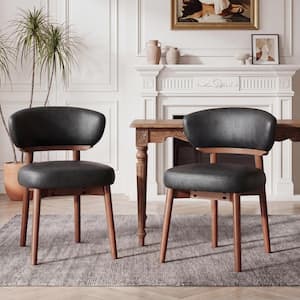 Upholstered Dining Chair Black Faux Leather Curved Back  (Set of 2)
