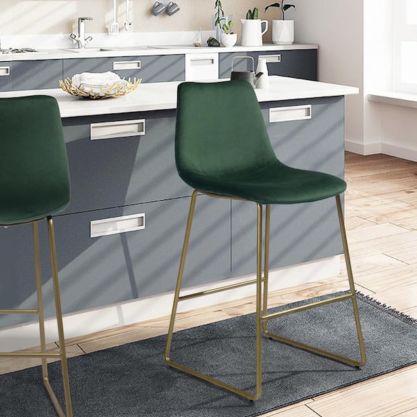 Homy Casa Batassel 39.6 in. Green Velvet Upholstered High Back Metal Frame Counter Stool With Velvet Seat ( Set of 2)