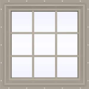 29.5 in. x 29.5 in. V-2500 Series Desert Sand Vinyl Fixed Picture Window with Colonial Grids/Grilles