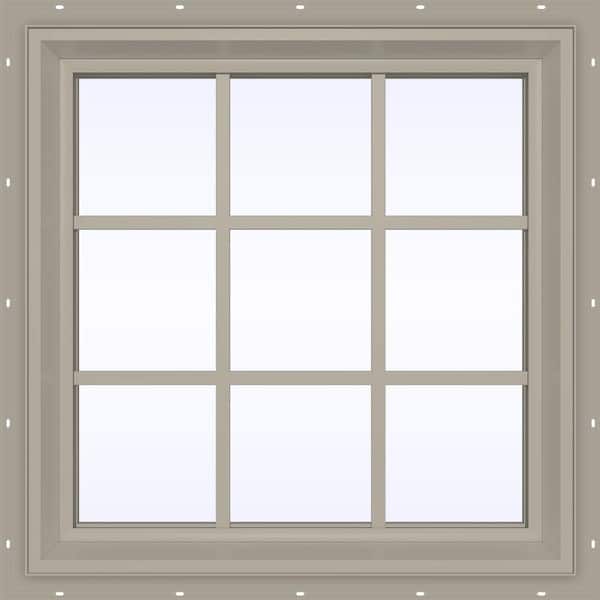 JELD-WEN 29.5 in. x 35.5 in. V-2500 Series Desert Sand Vinyl Fixed Picture Window with Colonial Grids/Grilles