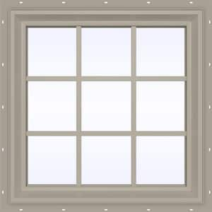 35.5 in. x 35.5 in. V-2500 Series Desert Sand Vinyl Fixed Picture Window with Colonial Grids/Grilles