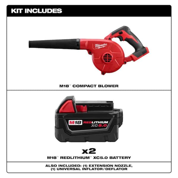 M18 18V Lithium-Ion Cordless Compact Blower w/ (2) M18 5.0 Ah Batteries
