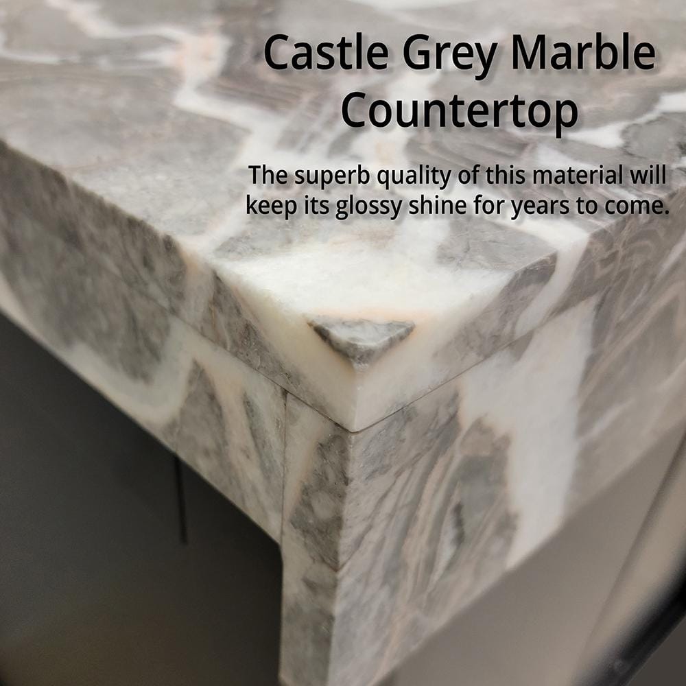 Zilara 84" Double Vanity with Castle Gray Marble Top and Black Faucet
