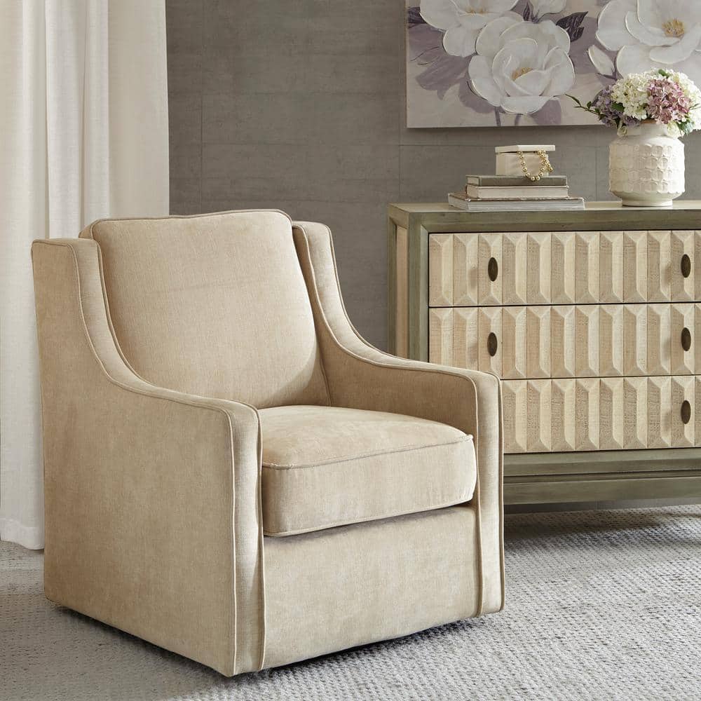 Cream Lawson Swivel Accent Chair with Wood Frame