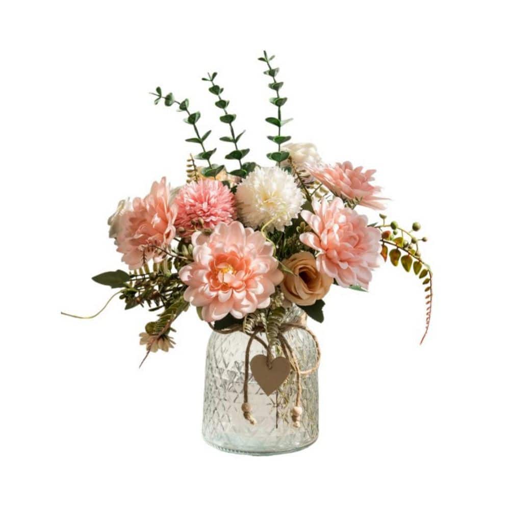 Pink Dahlia 15 in. Pink Indoor Artificial Flowers in Pink Ceramic