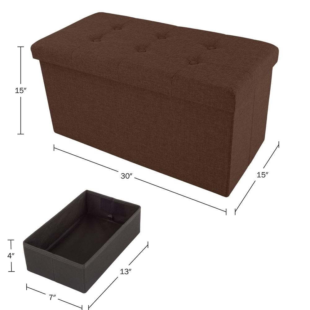 Brown Polyester Rectangular Storage Ottoman Set with Wood Frame