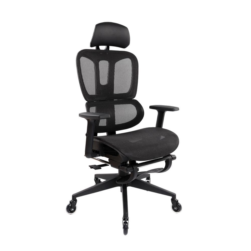Black Ergonomic Mesh Office Chair with Adjustable Arms and Footrest