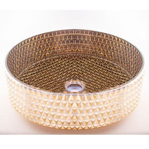 15.55 in. x15.55 in.  Golden Crystal Glass Round Bathroom Above Counter Vessel Sink