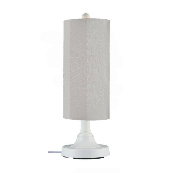Patio Living Concepts 15 in. Coronado Table Lamp in White with Silver Linen Shade Cylinder-DISCONTINUED