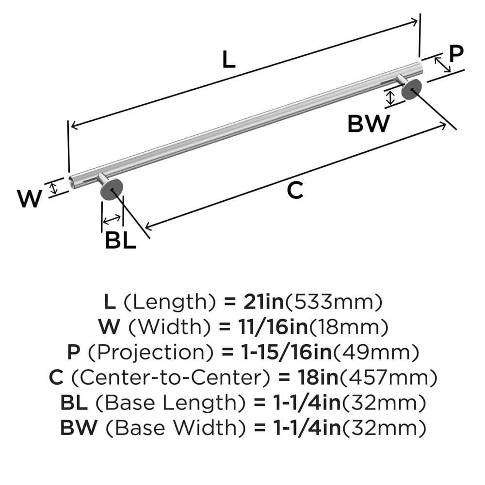 Polished Chrome 18-inch Modern Appliance Pull with Mounting Hardware