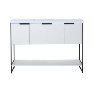 47.2 in. W x 18.1 in. D x 34.3 in. H Freestanding Plywood Bath Vanity in White Straight Grain with White Resin Top