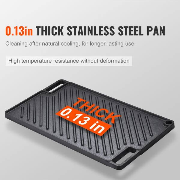 9.7 x 16.7 in. Reversible Grill/Griddle Cast Iron Non-Stick Double Burner Pan, Flat Top BBQ, Gas Grill Cookware, Black