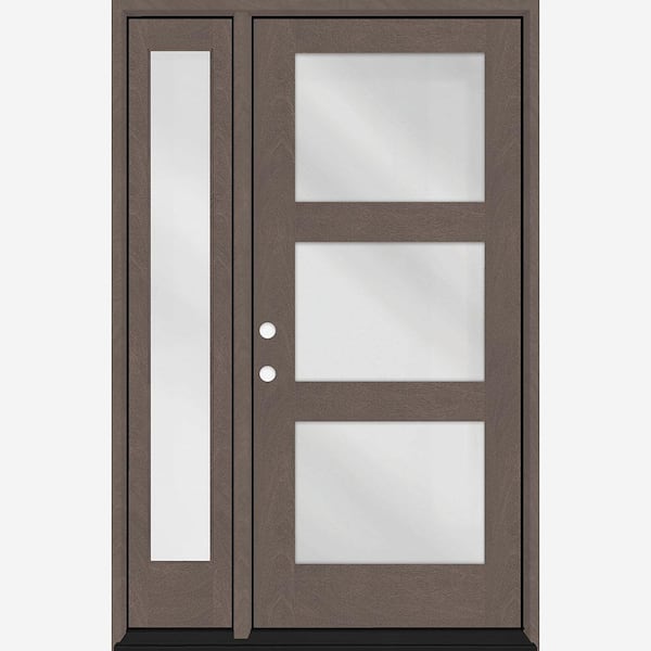 Steves & Sons Regency 51 in. x 80 in. Modern 3-Lite Equal Clear Glass RHIS Ashwood Mahogany Fiberglass Prehung Front Door 12 in. SL