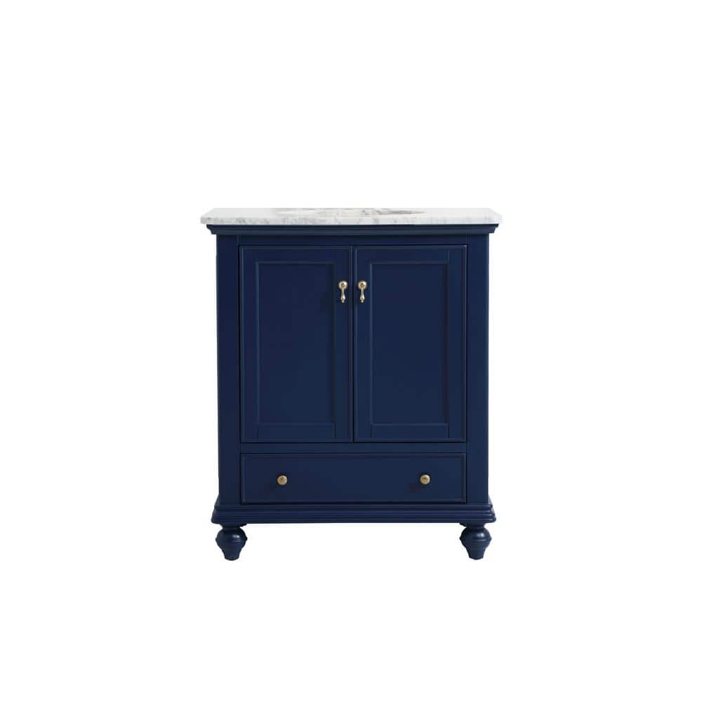 Timeless Home 30 in. W Single Bath Vanity in Blue with Marble Vanity Top in