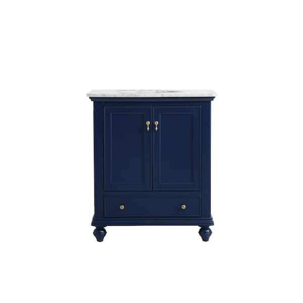 Unbranded Timeless Home 30 in. W Single Bath Vanity in Blue with Marble Vanity Top in Carrara with White Basin