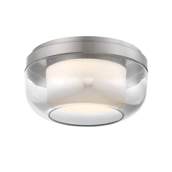 George Kovacs First Encounter 10 in. 1-Light Brushed Nickel LED Flush Mount with Etched White and Silver Gradient Outside Glass Shade