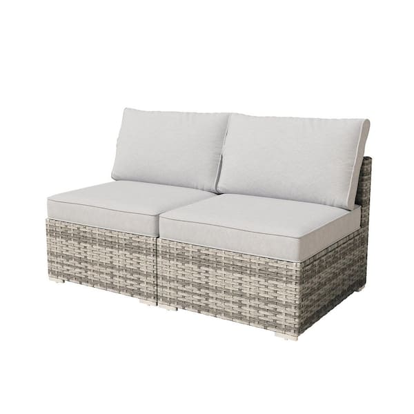Chic 2 Pieces Wicker Patio Conversation Seating Sofa Set with Grey Cushions