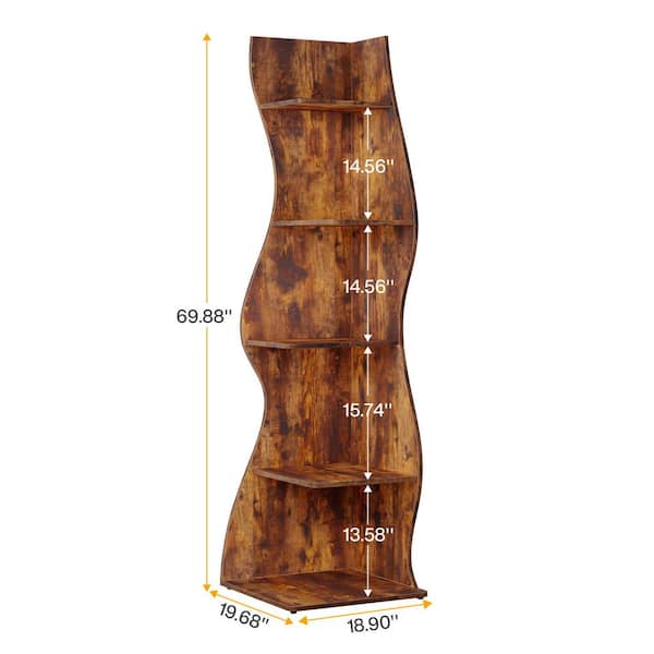 BYBLIGHT Eulas 69.8 in. Tall Brown Engineered Wood 5-Shelf