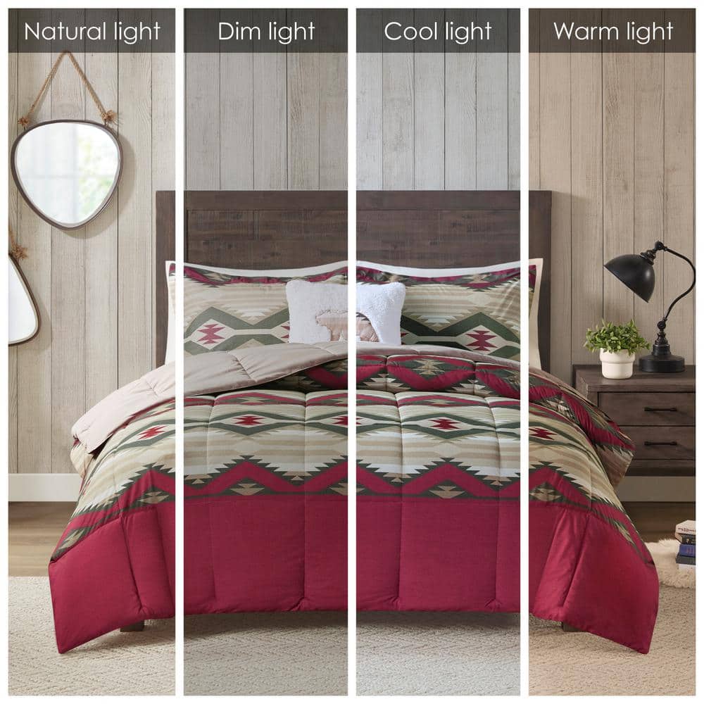 Full Red Southwestern Down Alternative Microfiber Comforter Set