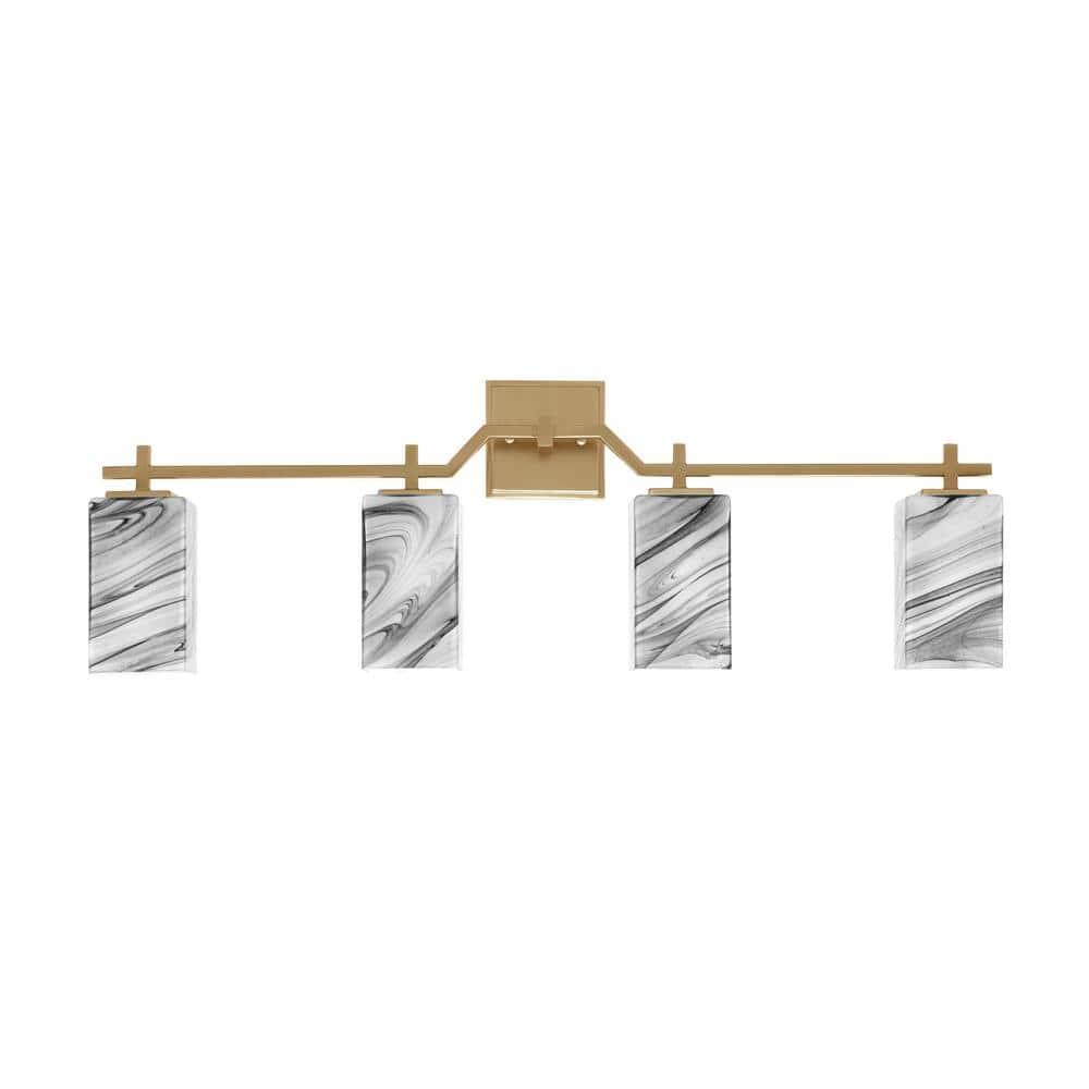 Bridgewater 4 Light Bath Bar, New Age Brass Finish, 3.5 in. Square Onyx Swi