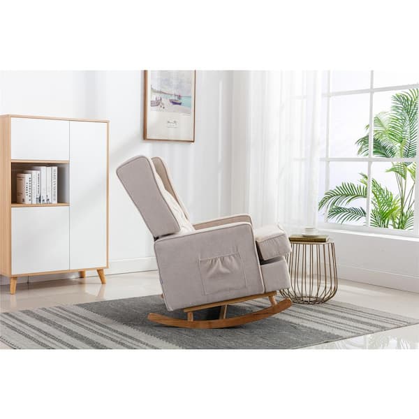 O Beige Polyester Fabric Upholstered Mid Century Retro Modern Living Room Glider Rocker Chair Set Of 1