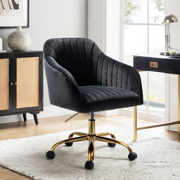 JAYDEN CREATION Sinda Modern Black Velvet Swivel and Adjustable Task Chair with Gold Base