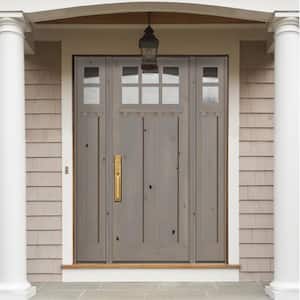 60 in. x 96 in. Craftsman Alder 2-Panel Right-Hand/Inswing 6-Lite Clear Glass DS Grey Stain Wood Prehung Front Door DSL