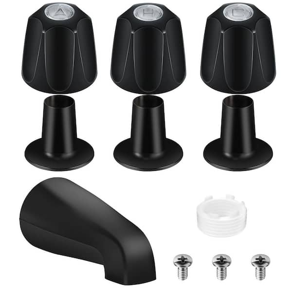 Matte Black Tub Spout and 3-Knob Shower Trim Kit with 1/2 in. Male and 3/4 in. IPS Thread Connections Bath