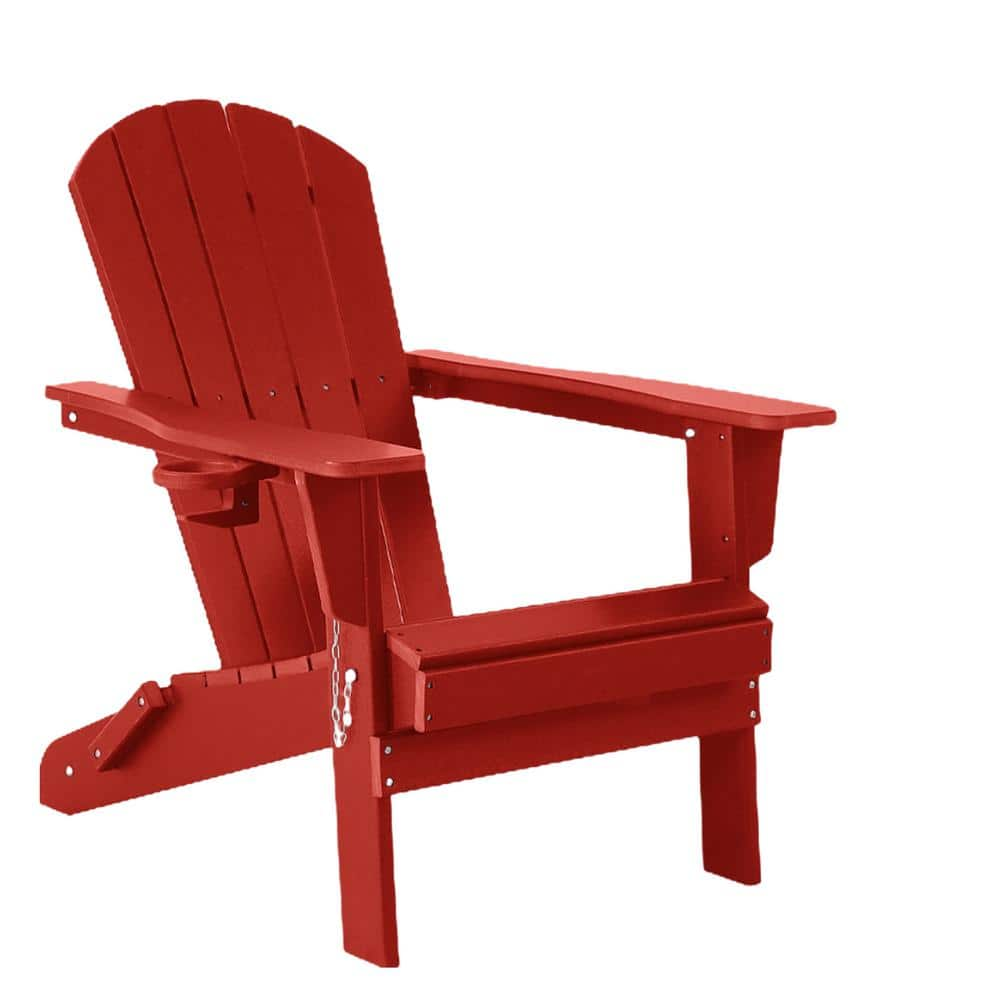 JUSKYS Red Folding Composite Outdoor Patio Adirondack Chair With Cup   Composite Adirondack Chairs Tlrd1002 64 1000 