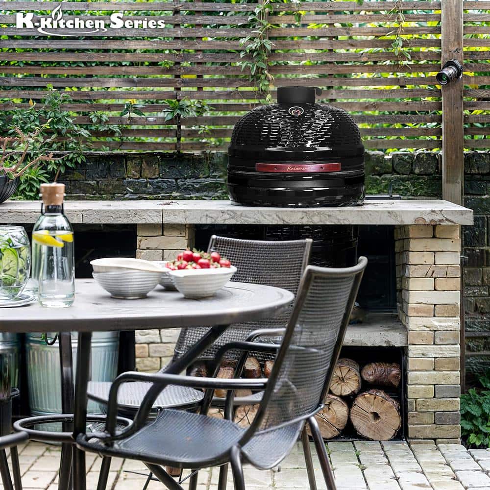 Kalamera 18'' Red Ceramic Kamado Charcoal Grill with Folding Shelves