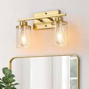 14.61 in. 2 Lights Gold Bathroom Vanity Light with Cylinder Glass Shade for Mirror,Vanity