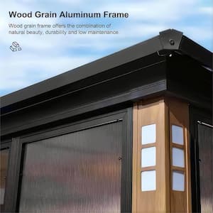 12 ft. x 20 ft. Patio Hardtop Gazebo Double Top Outdoor Wood Aluminum Solarium Backyard Sunroom with Detachable Windows