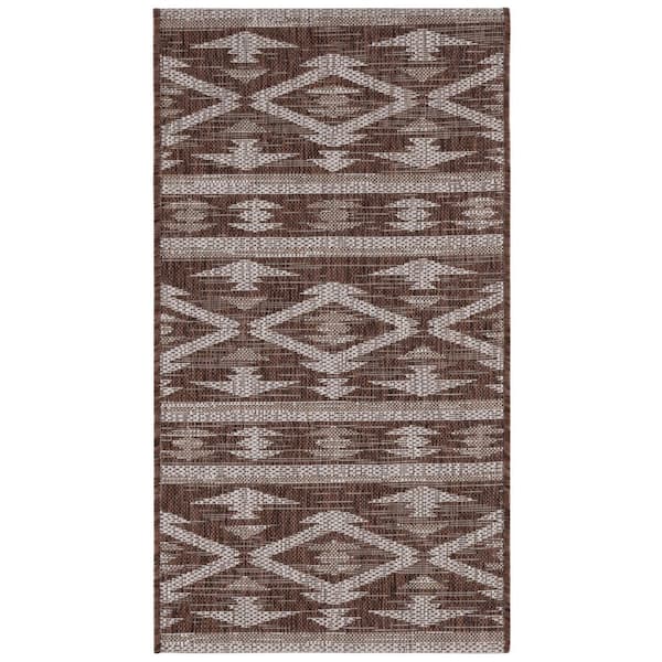Courtyard Brown/Ivory 2 ft. x 4 ft. Geometric Striped Diamond Indoor/Outdoor Area Rug