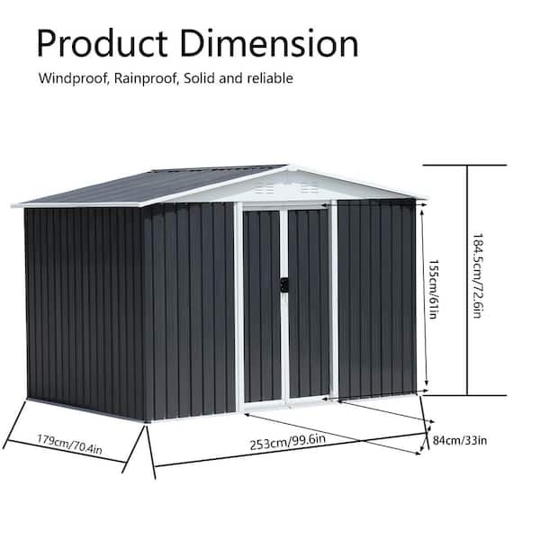 Gray 8 ft. W x 6 ft. D Metal Apex Roof Shed with Sliding Door (48