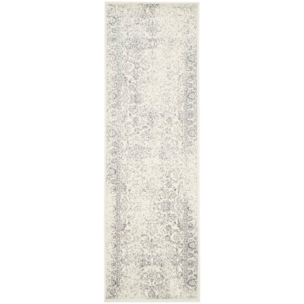 Ivory & Silver Oriental Distressed 30" Synthetic Area Rug