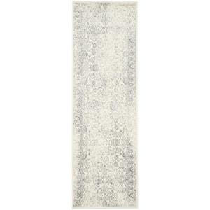 Adirondack Ivory/Silver 2 ft. x 8 ft. Border Distressed Runner Rug